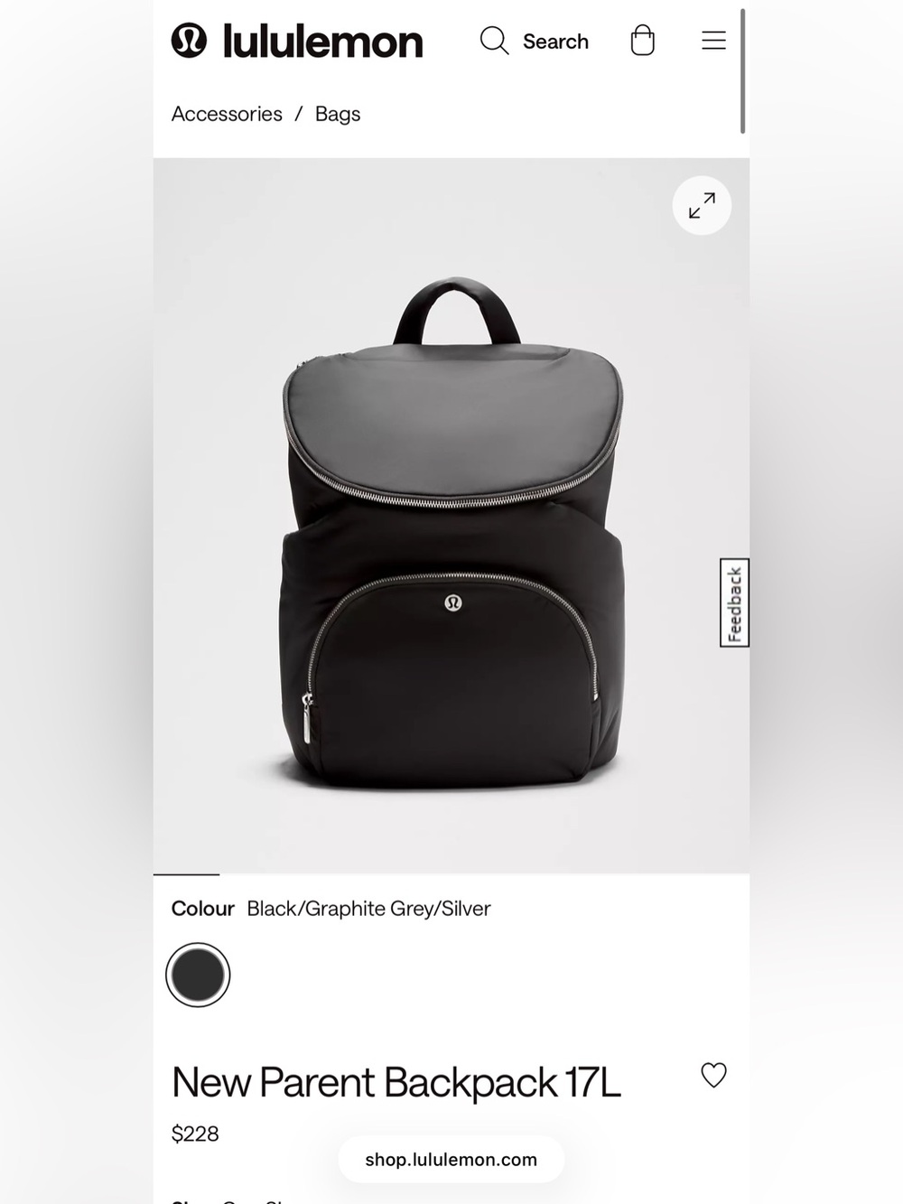 lululemon athletica Black/Grey Backpack with Silver Accents